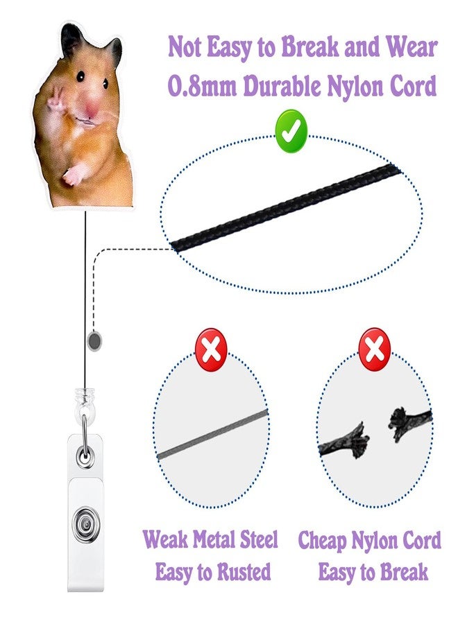 Bydevia Funny Hamster Badge Reel Holder Retractable for Nurse Nursing RN Doctor Medical Personnel & Teacher | Nurse Gifts Cute Animal ID Name Badge Reel with Alligator Clip & 24” Durable Nylon Cord | Acrylic - Image 4
