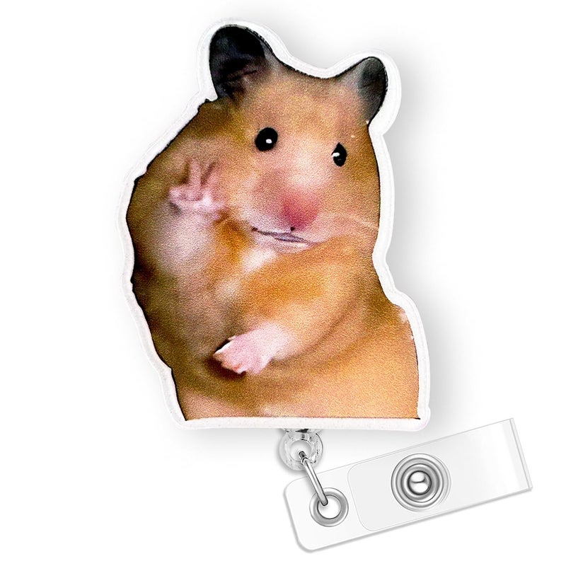 Bydevia Funny Hamster Badge Reel Holder Retractable for Nurse Nursing RN Doctor Medical Personnel & Teacher | Nurse Gifts Cute Animal ID Name Badge Reel with Alligator Clip & 24” Durable Nylon Cord | Acrylic - Image 1