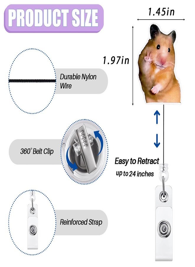 Bydevia Funny Hamster Badge Reel Holder Retractable for Nurse Nursing RN Doctor Medical Personnel & Teacher | Nurse Gifts Cute Animal ID Name Badge Reel with Alligator Clip & 24” Durable Nylon Cord | Acrylic - Image 2