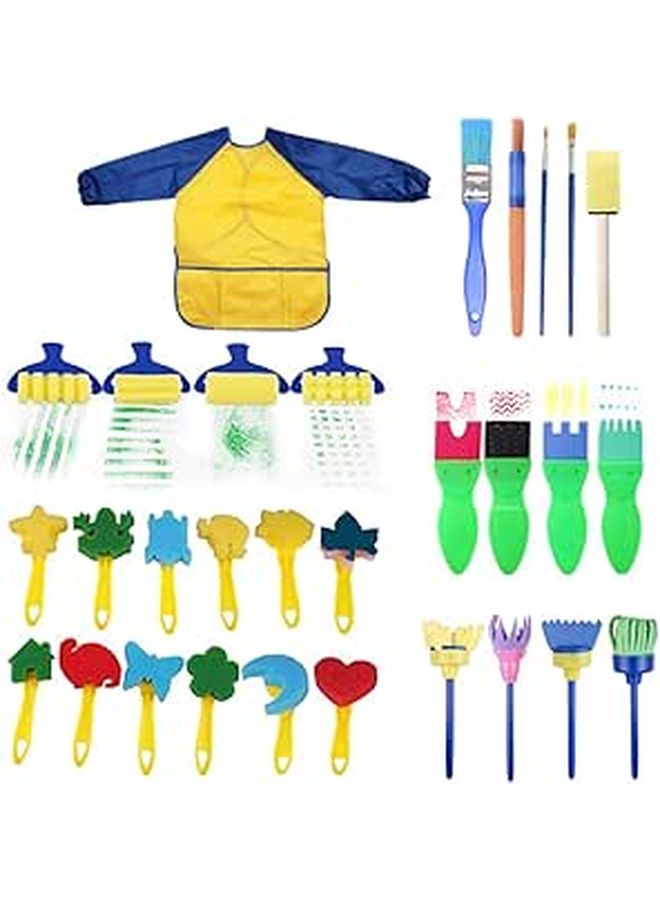 Kids Early Learning Paint Brush Set 30 Pieces Sponge Foam Brushes For DIY Art - Image 1