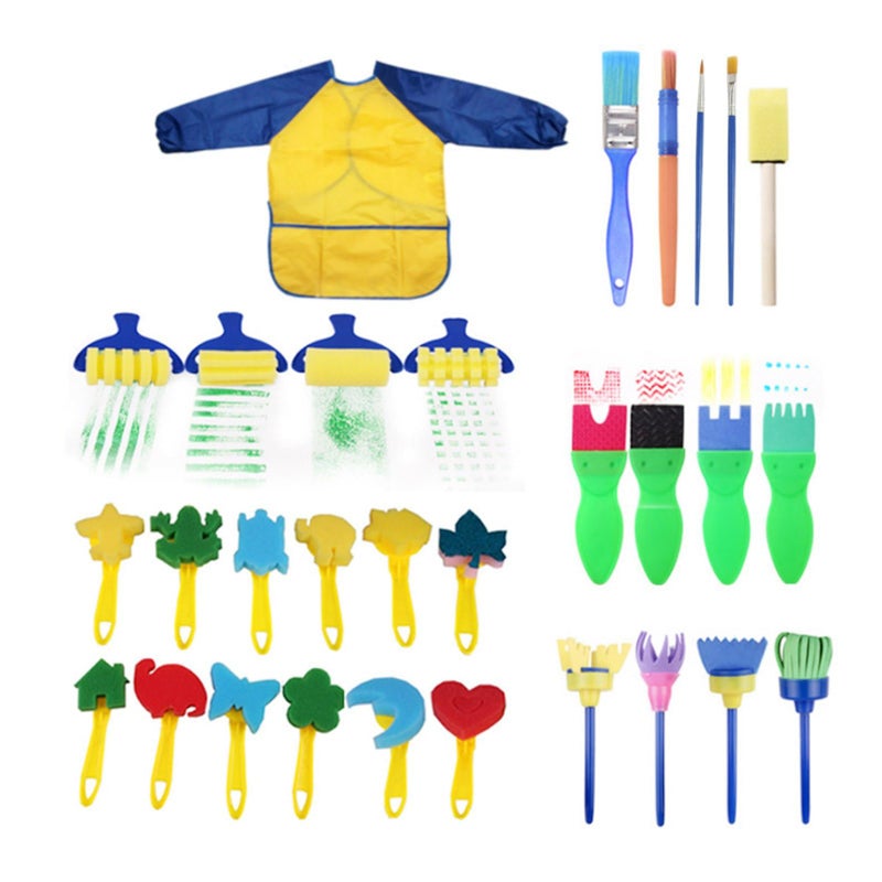 Kids Early Learning Paint Brush Set 30 Pieces Sponge Foam Brushes For DIY Art - Image 2