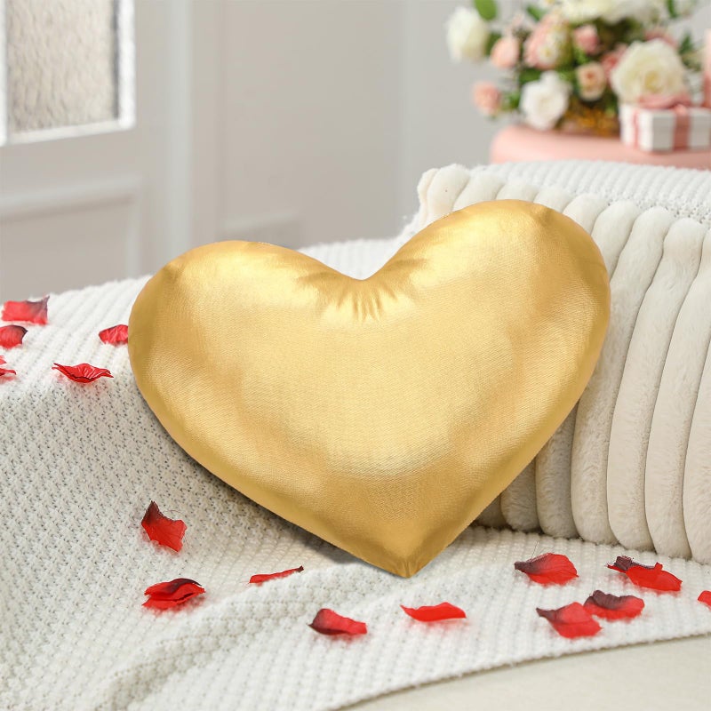 Yookeer Valentine's Day Heart Shaped Pillow 14 x 12 Inch Metallic Leather Throw Pillows Solid Soft Shiny Cushion for Women Valentine Wedding Anniversary Decor for Bed Couch(Gold) - Image 4