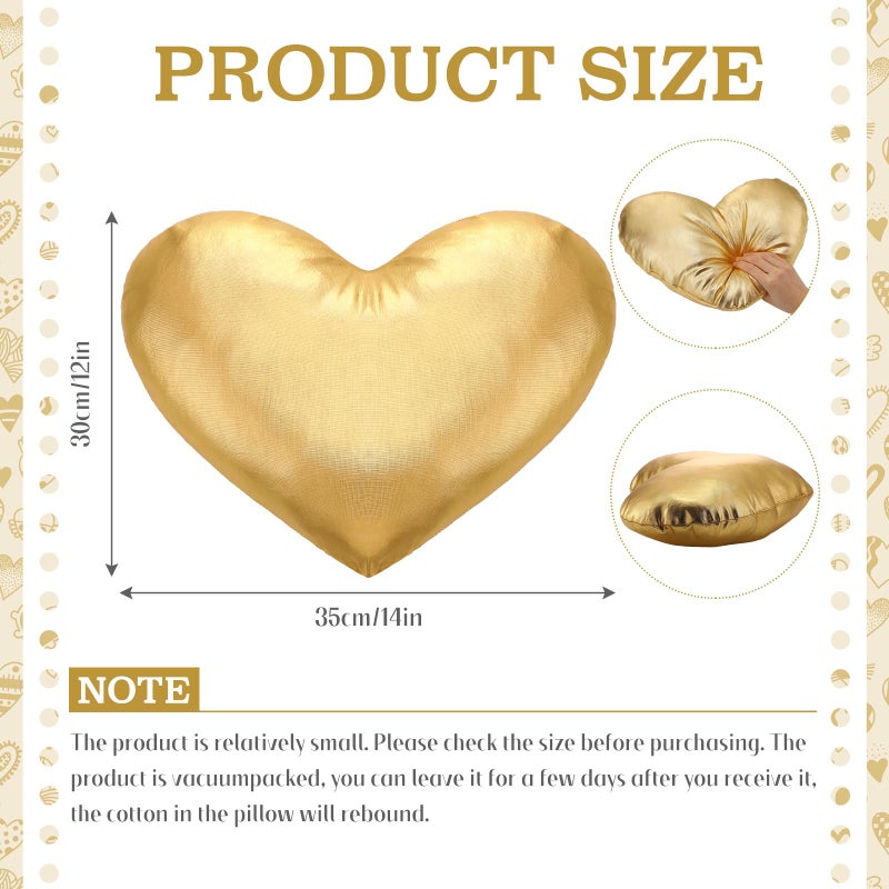 Yookeer Valentine's Day Heart Shaped Pillow 14 x 12 Inch Metallic Leather Throw Pillows Solid Soft Shiny Cushion for Women Valentine Wedding Anniversary Decor for Bed Couch(Gold) - Image 3