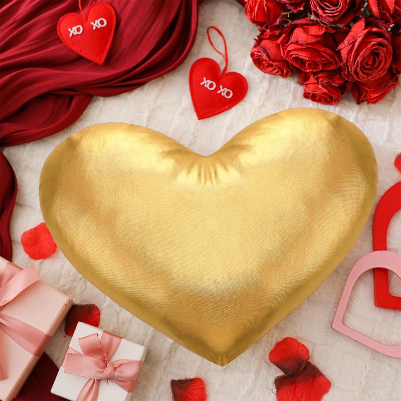 Yookeer Valentine's Day Heart Shaped Pillow 14 x 12 Inch Metallic Leather Throw Pillows Solid Soft Shiny Cushion for Women Valentine Wedding Anniversary Decor for Bed Couch(Gold) - Image 2