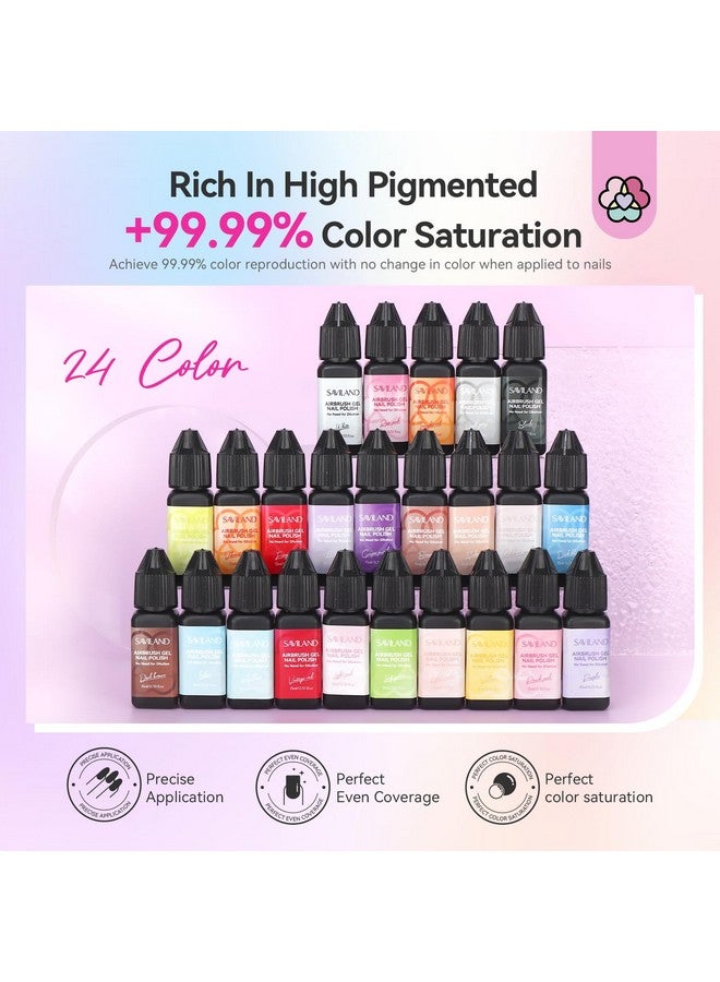 Saviland SAVILAND Airbrush Gel Nail Polish: 24 Color Use with Airbrush for Gradients Nails Blush Nails Layered Nail Art Various Pattern Nail Art Without Dilution High Color Saturation for Home Salon Use - Image 4