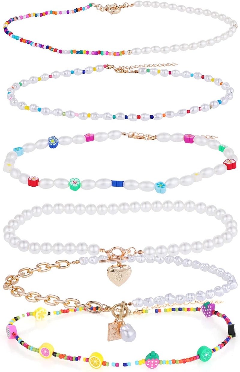 klarako 6 Pieces Seed Bead Choker Necklace Bohemian Surfer Boho Beads Choker Necklace Colorful for Women Girls Jewelry Gifts - Image 1