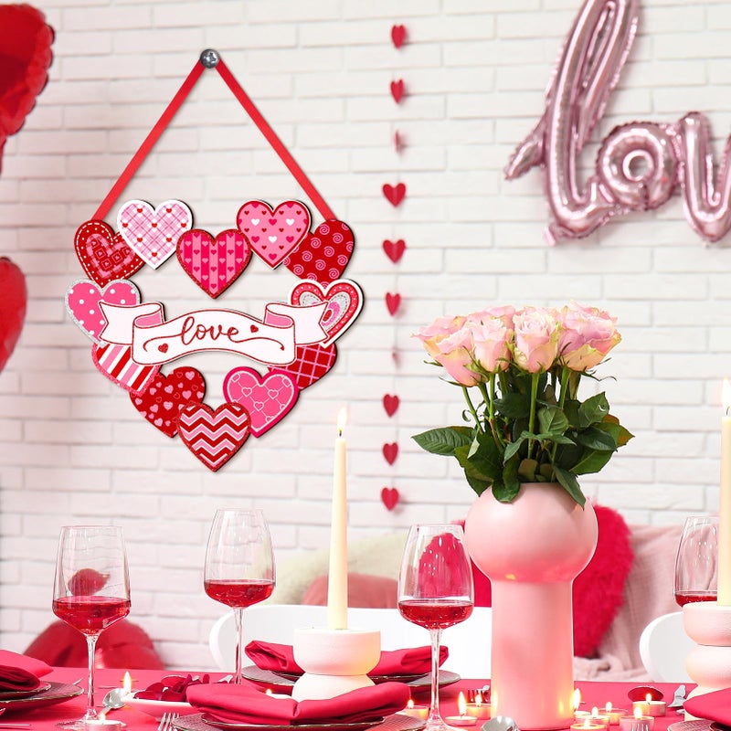 Britimes Valentineâ€™s Day Love Heart Welcome Door Sign Valentine Wooden Hanging Decorations Wall Art Decor Red Heart Rustic Farmhouse Front Door Sign Romantic Home Wedding Outdoor Holiday Decor - Image 5