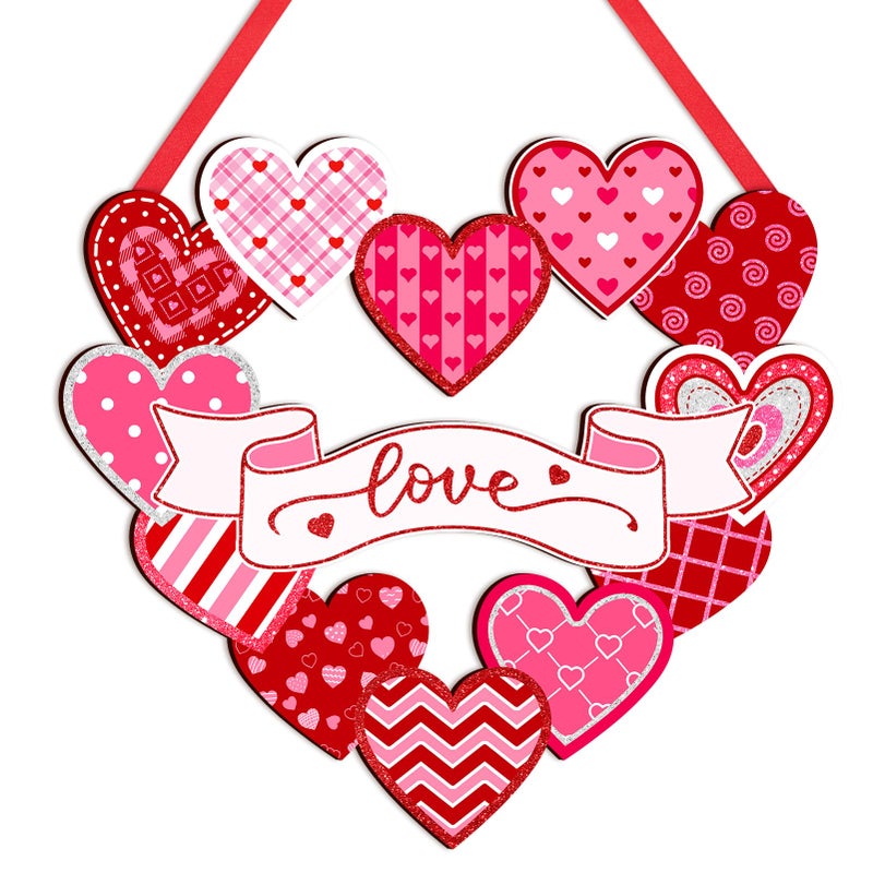 Britimes Valentineâ€™s Day Love Heart Welcome Door Sign Valentine Wooden Hanging Decorations Wall Art Decor Red Heart Rustic Farmhouse Front Door Sign Romantic Home Wedding Outdoor Holiday Decor - Image 1