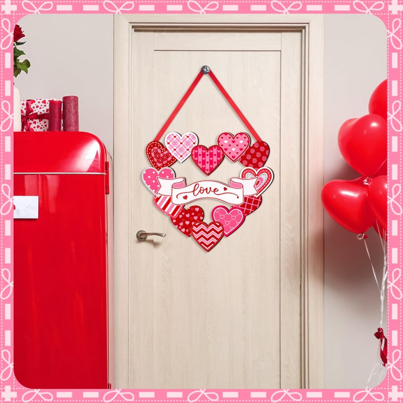 Britimes Valentineâ€™s Day Love Heart Welcome Door Sign Valentine Wooden Hanging Decorations Wall Art Decor Red Heart Rustic Farmhouse Front Door Sign Romantic Home Wedding Outdoor Holiday Decor - Image 4