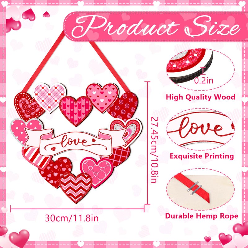 Britimes Valentineâ€™s Day Love Heart Welcome Door Sign Valentine Wooden Hanging Decorations Wall Art Decor Red Heart Rustic Farmhouse Front Door Sign Romantic Home Wedding Outdoor Holiday Decor - Image 3