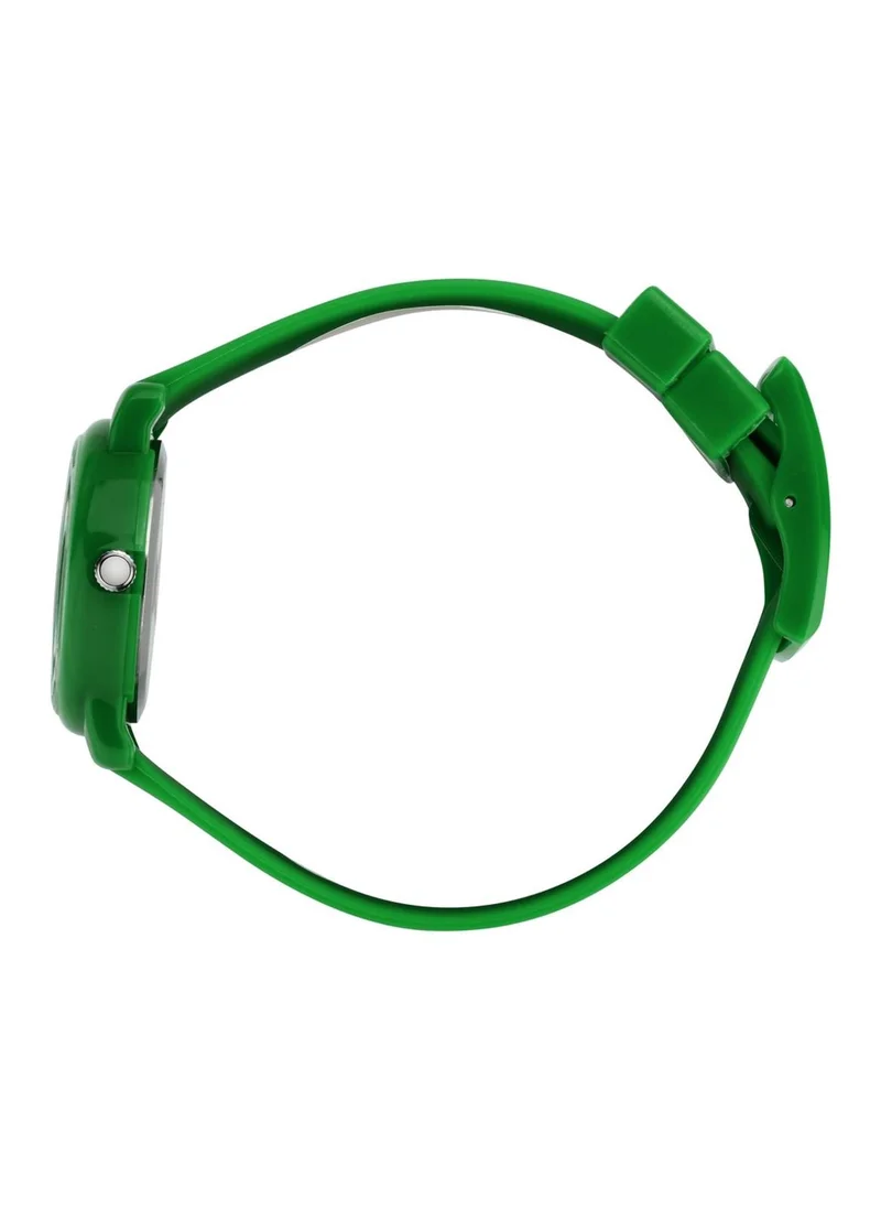 Kikou Cartoon Kids Analog Watch for Boys & Girls - White Matt Dial, 28mm Round Case, Green Plastic Strap, Quartz, 30M Water Resistant - R4551104005