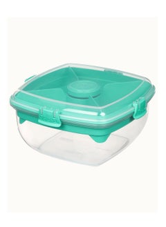sistema Sistema Salad Max To Go 1.63L ,Stackable & portable salad storage box, cutlery included & divided trays with easy locking clips. Its Microwave, Dishwasher Safe & BPA Free. Green Clip  - Image 2