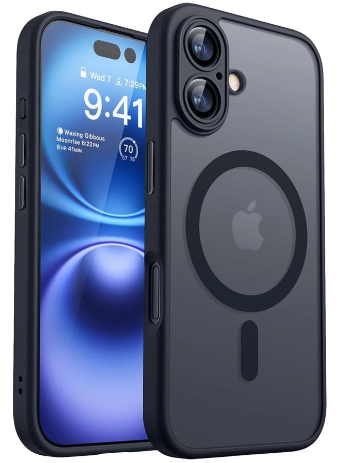 غطاء هاتف مغناطيسي مطور لهاتف iPhone 16، متوافق مع MagSafe مع حماية كاملة للكاميرا، غطاء مات شفاف مضاد للصدمات، أسود - Image 1
