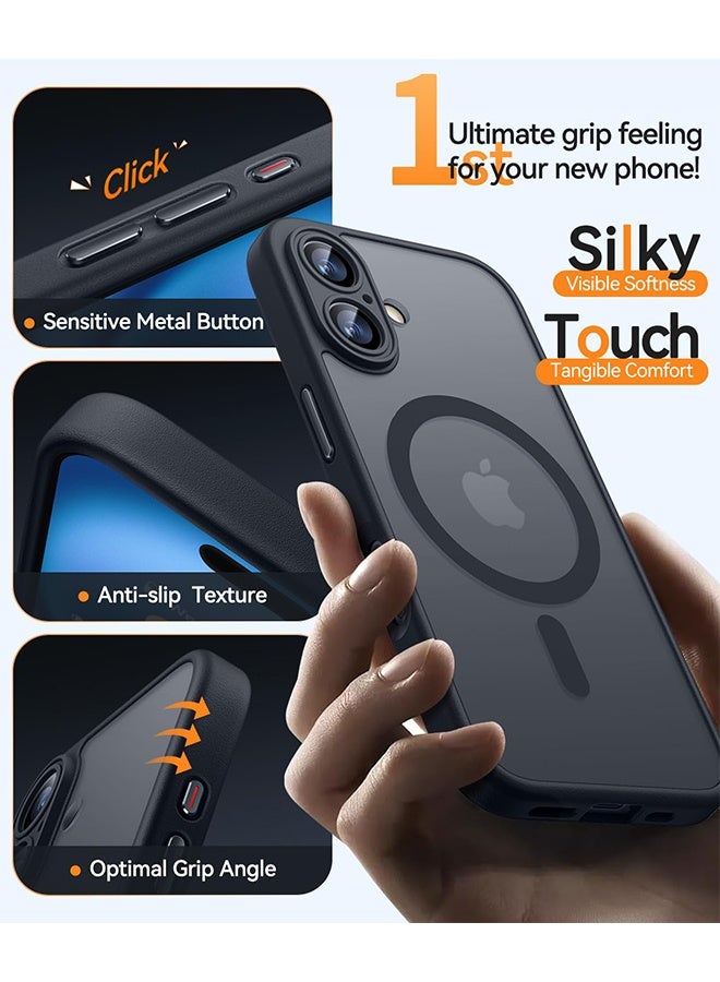 غطاء هاتف مغناطيسي مطور لهاتف iPhone 16، متوافق مع MagSafe مع حماية كاملة للكاميرا، غطاء مات شفاف مضاد للصدمات، أسود - Image 5