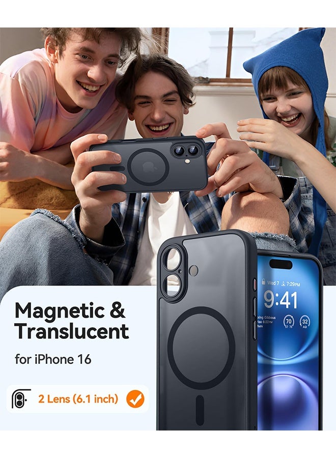 غطاء هاتف مغناطيسي مطور لهاتف iPhone 16، متوافق مع MagSafe مع حماية كاملة للكاميرا، غطاء مات شفاف مضاد للصدمات، أسود - Image 2