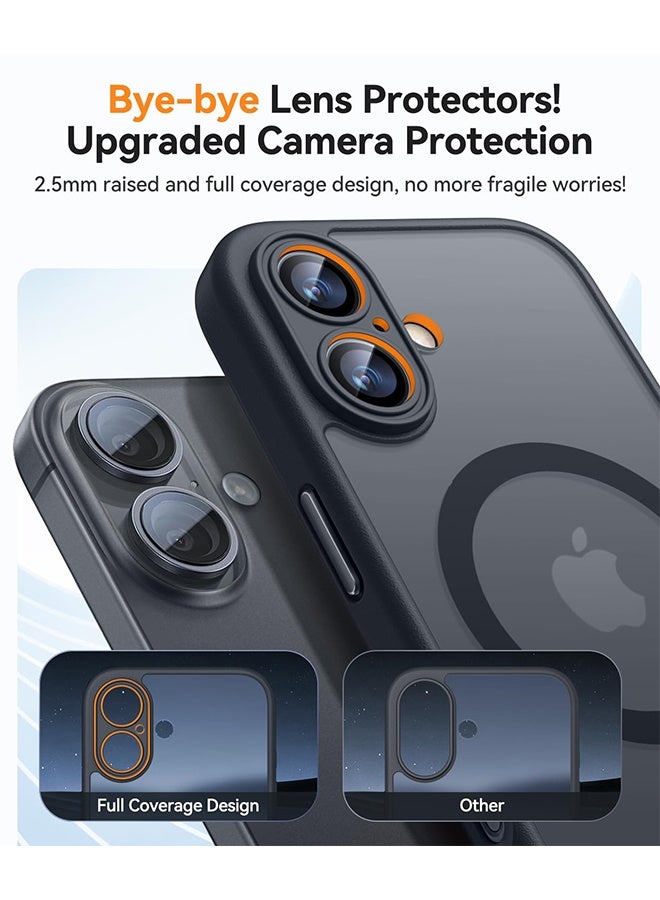 غطاء هاتف مغناطيسي مطور لهاتف iPhone 16، متوافق مع MagSafe مع حماية كاملة للكاميرا، غطاء مات شفاف مضاد للصدمات، أسود - Image 3