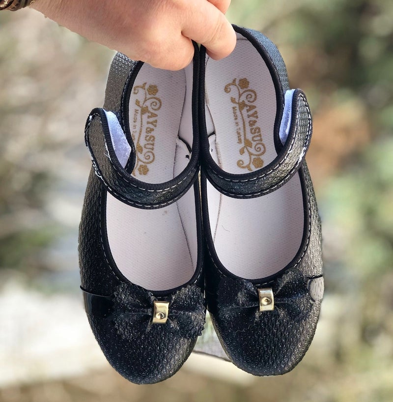 Ay&Su Girl's Black Velcro Ballerinas, Bow Detailed Non-Slip Sole  - Image 2