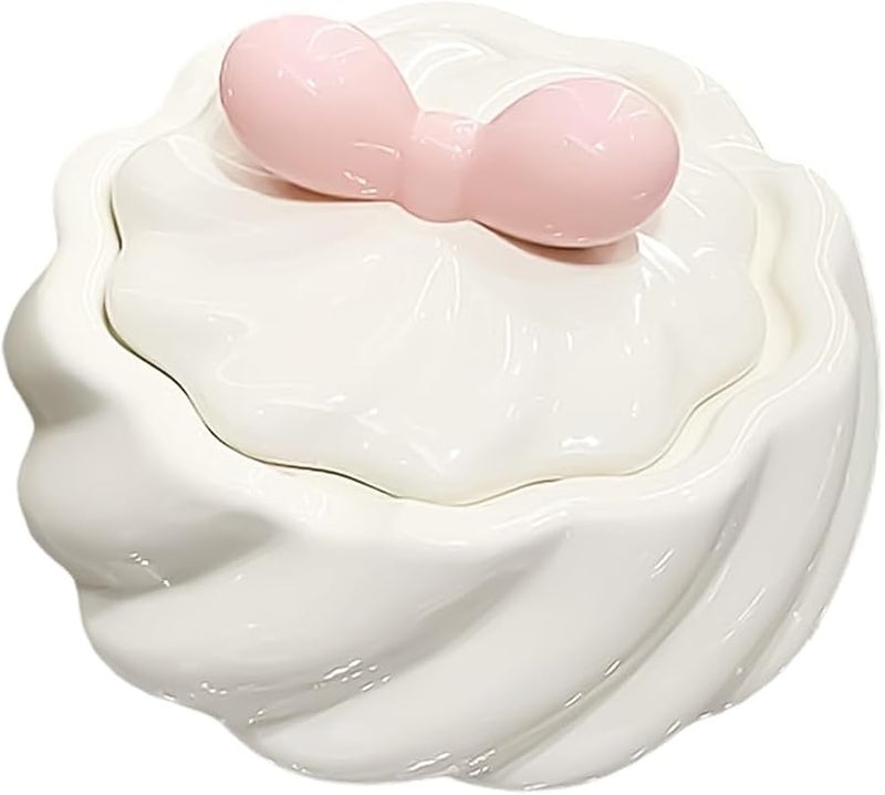 White Bow Covered Ashtray with Ice Cream Design for Household Workplace Office Use - Image 1
