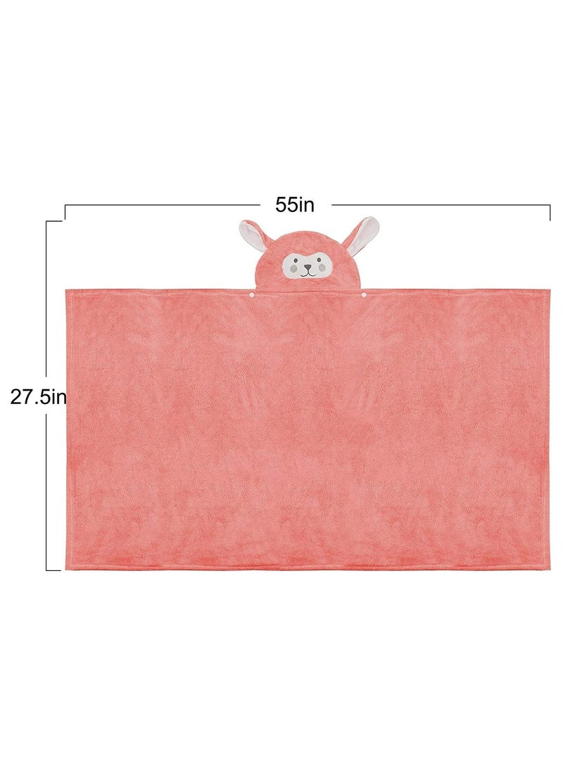 NNEWVANTE منشفة استحمام للأطفال بغطاء رأس - منشفة فائقة النعومة وامتصاص عالي - رداء استحمام بطانية للأطفال - هدايا استحمام للأولاد والبنات - حجم كبير 28" x 55" (وردي) - Image 2