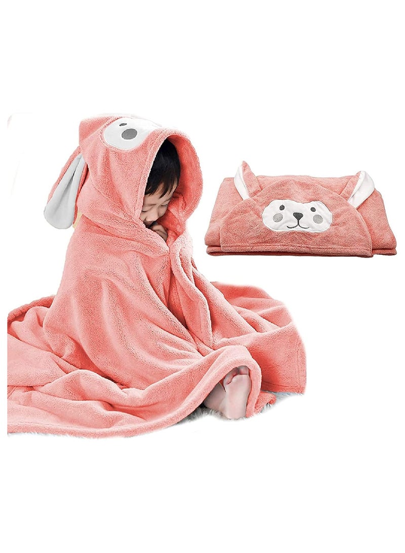 NNEWVANTE منشفة استحمام للأطفال بغطاء رأس - منشفة فائقة النعومة وامتصاص عالي - رداء استحمام بطانية للأطفال - هدايا استحمام للأولاد والبنات - حجم كبير 28" x 55" (وردي) - Image 1