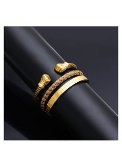 KASTWAVE Stainless Steel Bracelets for Men Gold Roman Numeral Bangle Bracelet Adjustable Cuff Bracelet Twisted Cable Bracelet Luxury Roman Royal Crown Charm Jewelry Gifts, Stainless Steel, Cubic Zirconia  - Image 2
