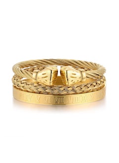 KASTWAVE Stainless Steel Bracelets for Men Gold Roman Numeral Bangle Bracelet Adjustable Cuff Bracelet Twisted Cable Bracelet Luxury Roman Royal Crown Charm Jewelry Gifts, Stainless Steel, Cubic Zirconia  - Image 1