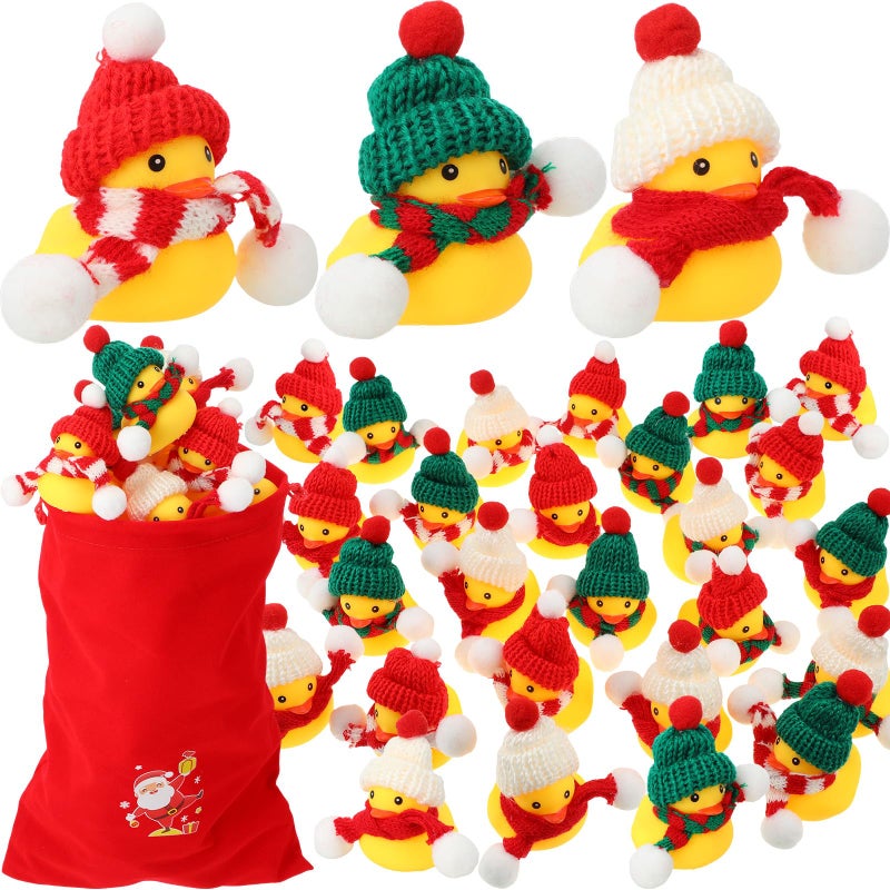 Jerify 48 Pcs Christmas Rubber Ducks 2 Inch Mini Christmas Ducks Bath Toys Xmas Party Decorations Holiday Rubber Ducks with Drawstring Gift Bag for Boy Girl Holiday Class PrizesAssorted Style