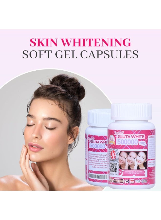 Supreme Gluta White Softgel 1500000 mg – Premium Glutathione with Collagen, CoQ10 & Vitamin C | Smooth, Bright, Healthy-Looking Skin (60 Capsules) - Image 4