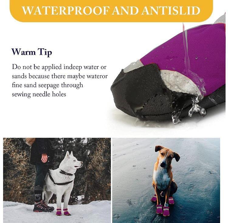 KUTKUT Dog Boots for Small, Medium and Large Dogs | Winter Snow Waterproof Paw Protector | Pet Shoes with Reflective Straps and Non-Slip Sole | Soft & Lightweight Dog Footwear (Size: 7) - Image 3