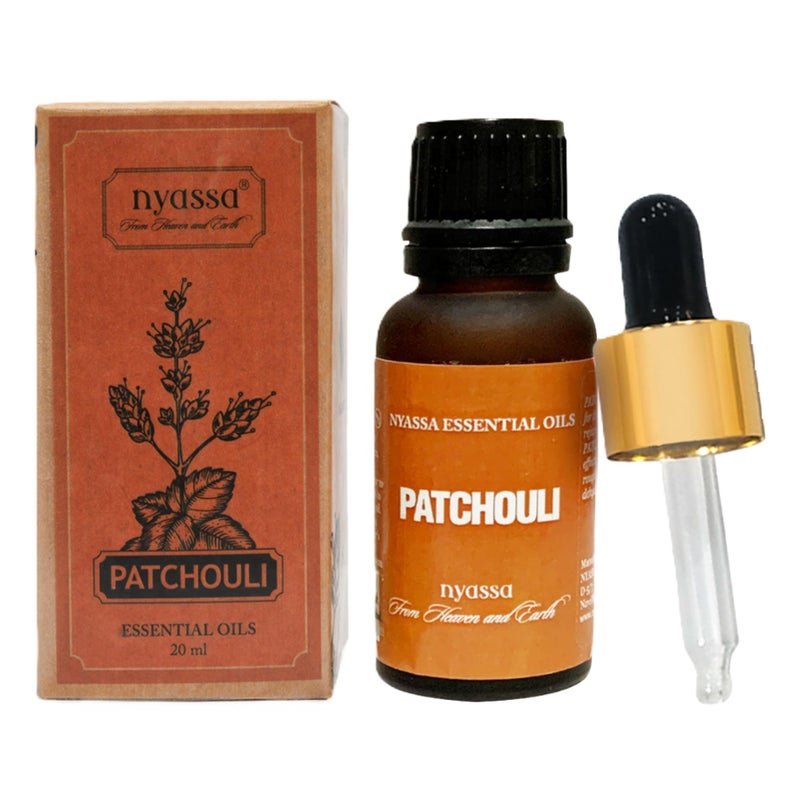 Nyassa Patchouli Essential Oil 20ml known for its antibacterial & skin rejuvenation property. Pure and Natural with no Parabens, Silicons, Petroleum. Aromatherapy oil known to have relaxing benefits. - Image 1