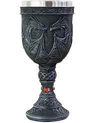 BangBangDa BangBangDa Medieval Double Dragon Goblet - dungeons and dragons Wine Chalice - 6.3oz Stainless Steel Cup Drinking  - Image 1