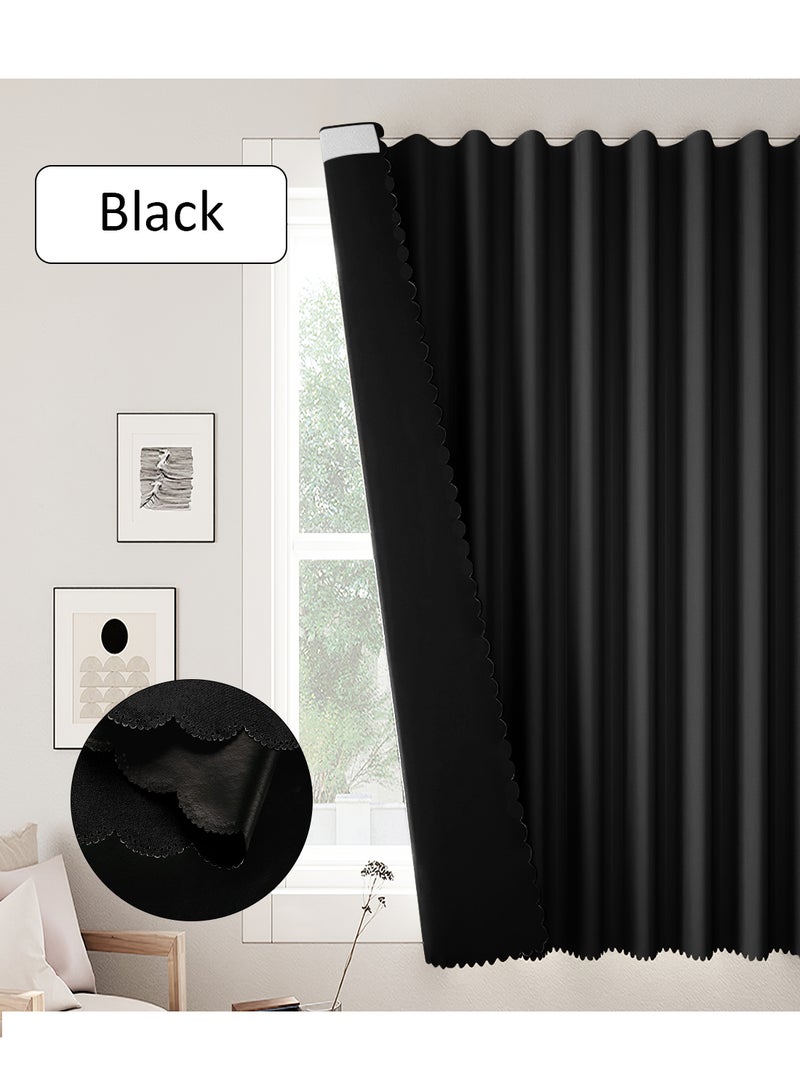 Velcro Curtains, No Drill Curtains, 100% Blackout, 1 Panel, Fits Windows 75–100 cm Wide (Black W150 × H200 cm) - Image 2