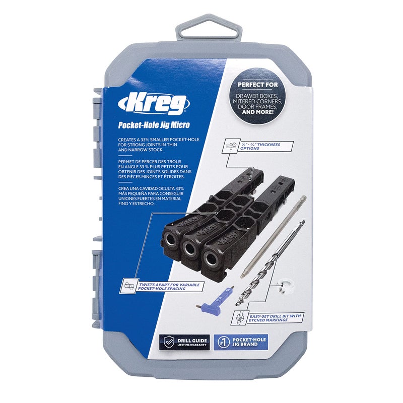 Kreg KPHJ230 - Kreg Pocket-Hole Jig Micro - Micro Jig for Thin Stock, Cabinets, Drawers & Repairs - 33% Smaller Holes - Create Micro Pocket Hole - For 1/2” & 3/4” Thick Materials - Image 2
