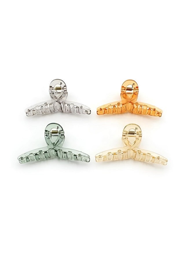 PACTIV Korean 4 pcs of T shape transparent hair claw clip for women,girls Hair Claw Rectangle Jaw Clips For Women & Girls - Vintage Style Solid Color Hair Accessories (Multicolor) - Image 1