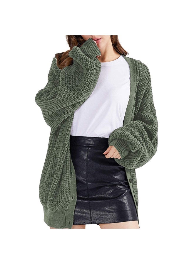 NIBEMINENT Autumn Winter Women Fashion Solid Color Loose Casual Wind Female Cardigan Shawl Lantern Sleeve Top - Image 1