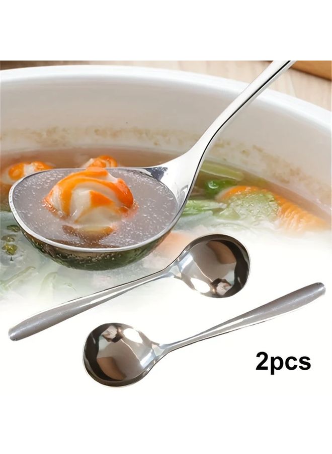 2pcs Stainless Steel Soup Spoons Long Handle Large Capacity Thickened Kitchen Spoons - Image 2