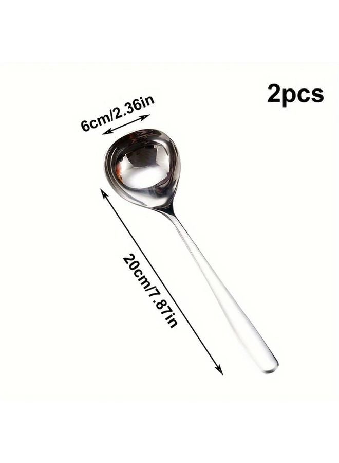 2pcs Stainless Steel Soup Spoons Long Handle Large Capacity Thickened Kitchen Spoons - Image 3