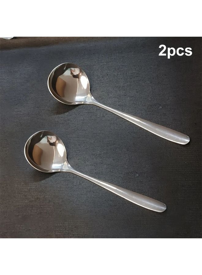 2pcs Stainless Steel Soup Spoons Long Handle Large Capacity Thickened Kitchen Spoons - Image 1