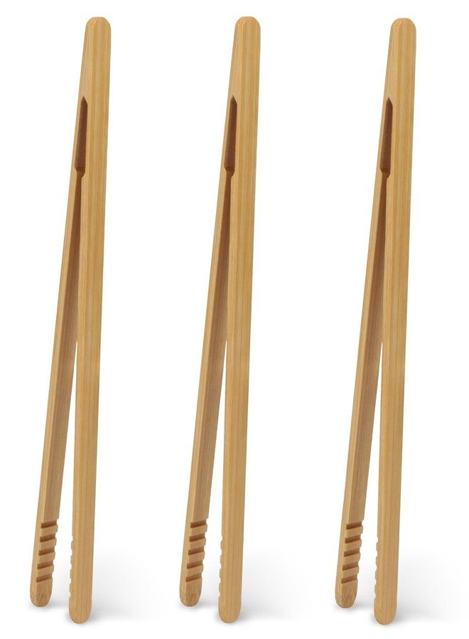 Tienyuu 3-Pack Reusable Bamboo Toast Tongs - 8" Wooden Cooking Tongs for Toaster, Bread, Fruits & More - Image 1