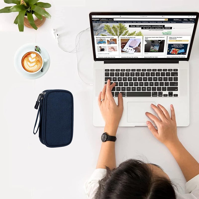 حقيبة كابلات صغيرة مقاومة للماء، حقيبة تنظيم كابلات السفر محمولة ذات طبقتين متعددة الاستخدامات لحمل الكابلات والأسلاك والشواحن والهواتف وسماعات الأذن. - Image 4