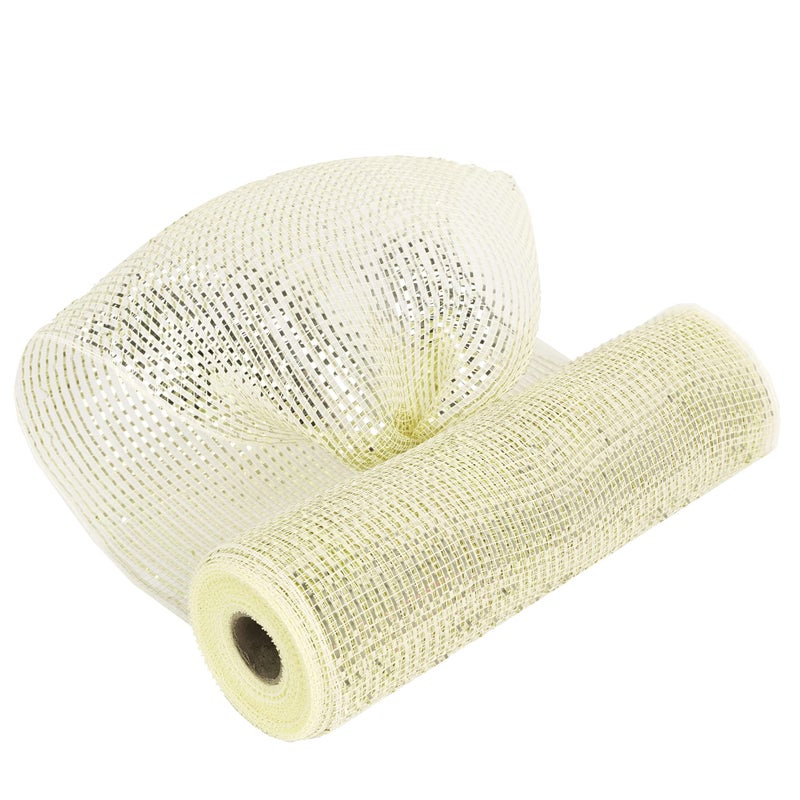 MeeDee Gold Deco Mesh Ribbon  Golden 10 Inch Wide Metallic Mesh Roll for Christmas Trees  Wreaths 30 Ft