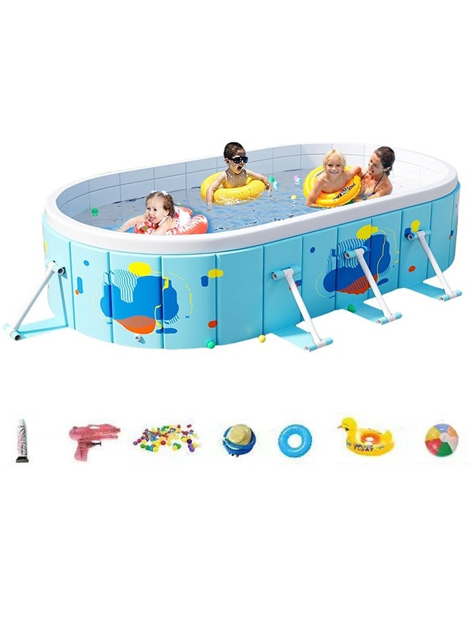 XiuWoo Non-Inflatable Swimming Pool, Portable Kiddie Pool for Kids and Adults, Foldable Pool with Bracket, Collapsible Pools for Outdoor Garden Backyard Pets Dog Pools 260×165×55cm - Image 1