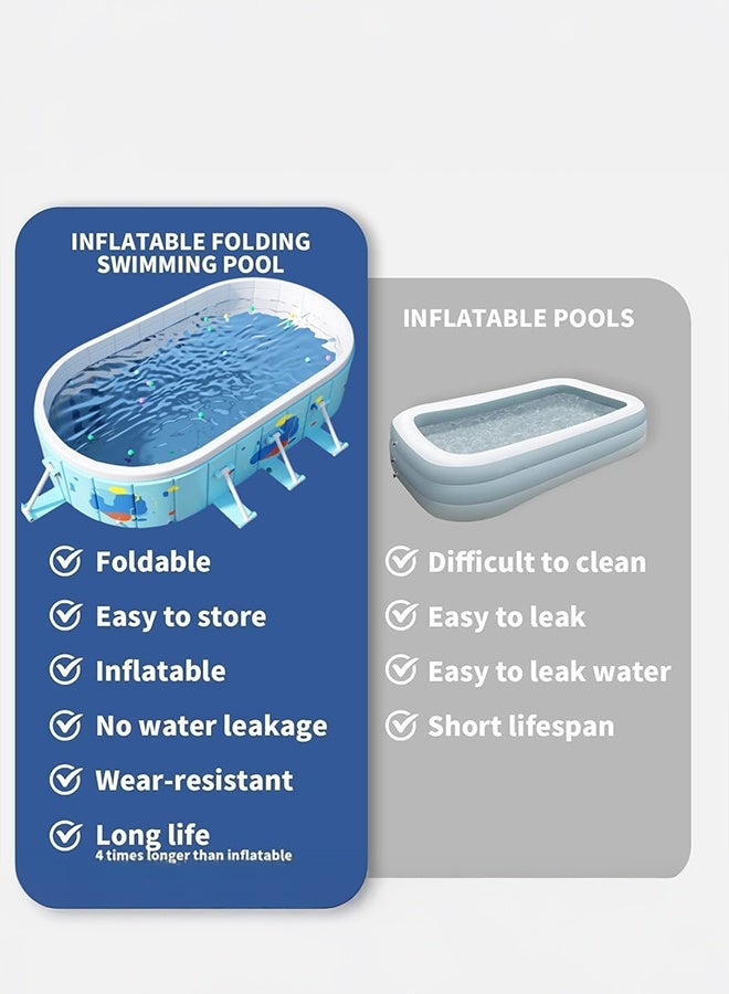 XiuWoo Non-Inflatable Swimming Pool, Portable Kiddie Pool for Kids and Adults, Foldable Pool with Bracket, Collapsible Pools for Outdoor Garden Backyard Pets Dog Pools 260×165×55cm - Image 4