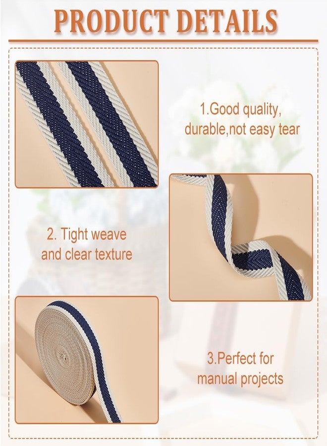 BENECREAT 10 Yards Polyester Cotton Striped Webbing, 1.25 Inches Wide Midnight Blue Fabric Webbing Trim, Flat Polyester Cotton Webbing for Bag Handles, Belts, Sewing - Image 4