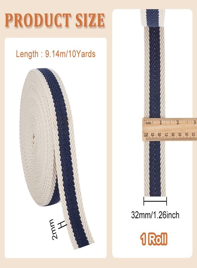 BENECREAT 10 Yards Polyester Cotton Striped Webbing, 1.25 Inches Wide Midnight Blue Fabric Webbing Trim, Flat Polyester Cotton Webbing for Bag Handles, Belts, Sewing - Image 2