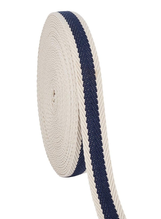 BENECREAT 10 Yards Polyester Cotton Striped Webbing, 1.25 Inches Wide Midnight Blue Fabric Webbing Trim, Flat Polyester Cotton Webbing for Bag Handles, Belts, Sewing - Image 1
