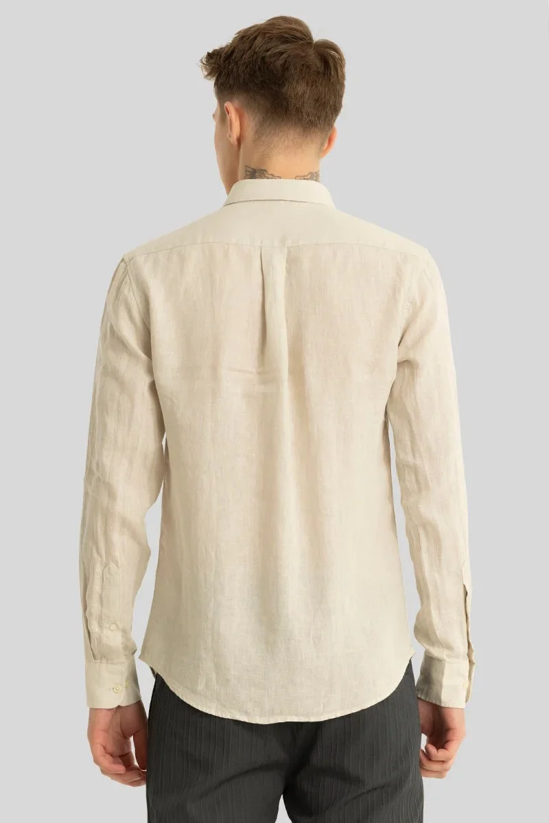 SNITCH Cream Elementary Cream Plain 100% Linen Shirt for Men | Best Price UAE