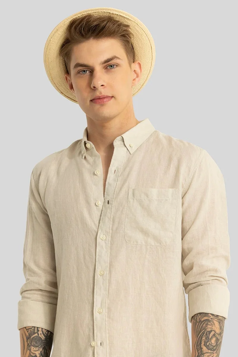 SNITCH Cream Elementary Cream Plain 100% Linen Shirt for Men | Best Price UAE
