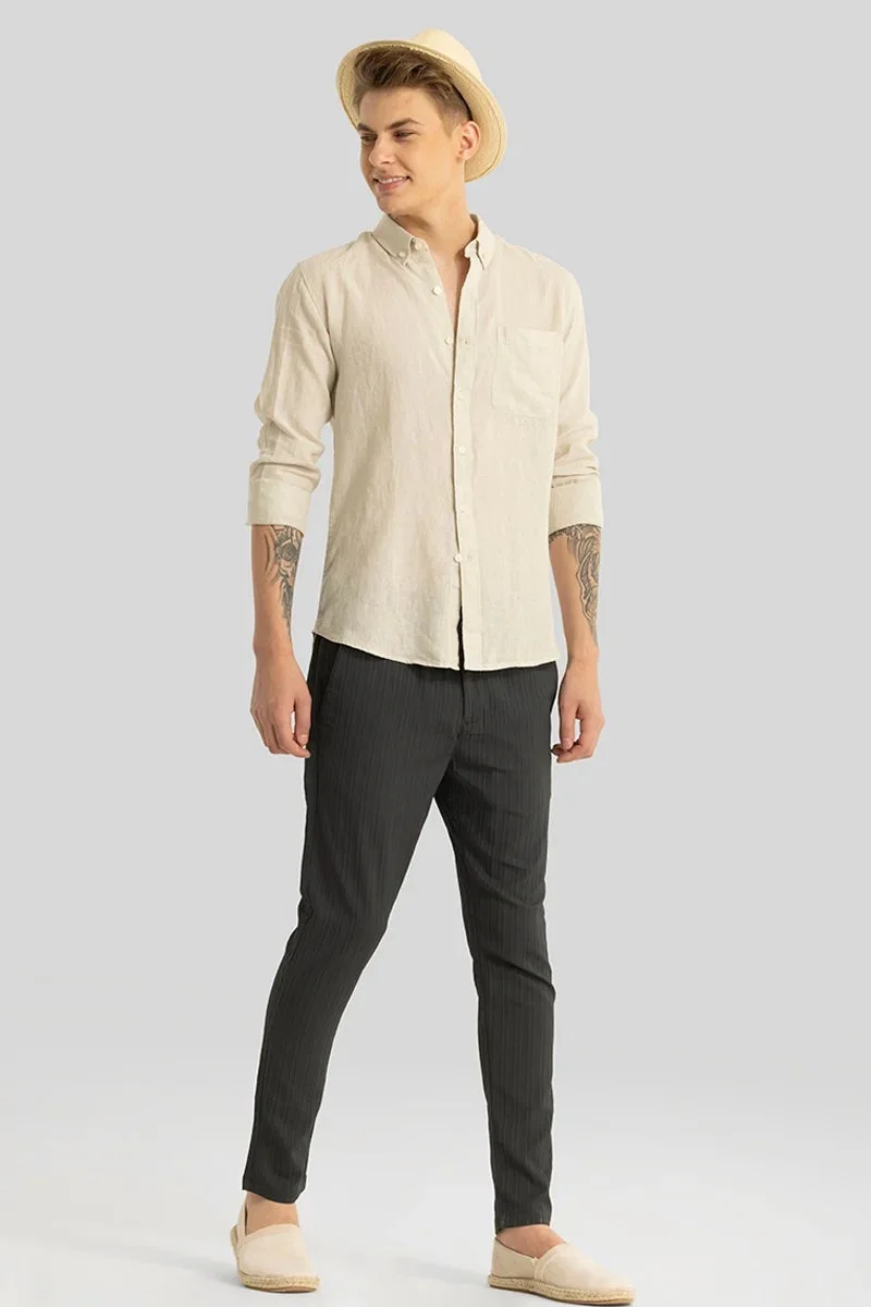 SNITCH Cream Elementary Cream Plain 100% Linen Shirt for Men | Best Price UAE