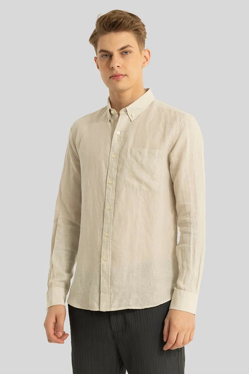 SNITCH Elementary Cream Plain 100% Linen Shirt